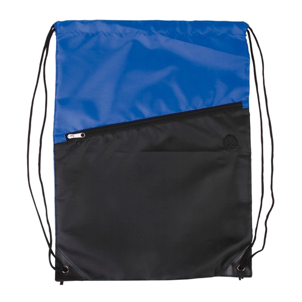 Two-Tone Poly Drawstring Backpack with Zipper - Image 7