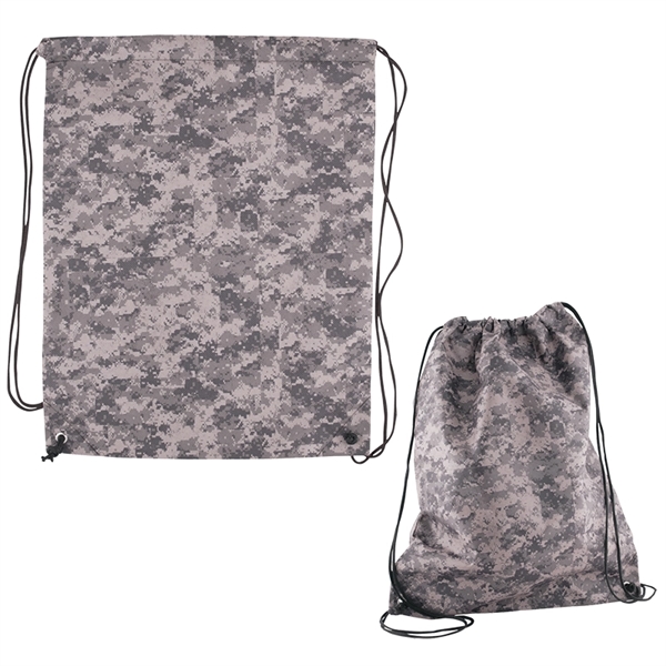 Digital Camouflage RPET Drawstring Cinch-Up Backpack - Image 3