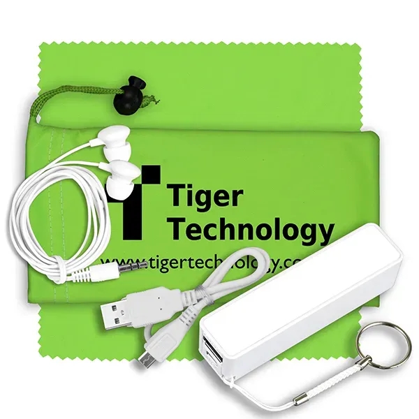 Mobile Tech Power Bank Accessory Kit with Earbuds in Pouch - Image 5