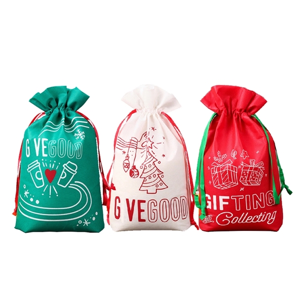 Nonwoven Draw String Christmas Party Gift Bags - Image 1