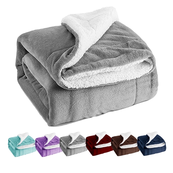 Custom Label Sherpa Fleece Blanket Throw Multiple Size/Color - Image 1