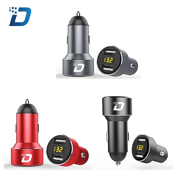 2.4A Dual Port Aluminum USB Car Charger With Voltage Digital - Image 1