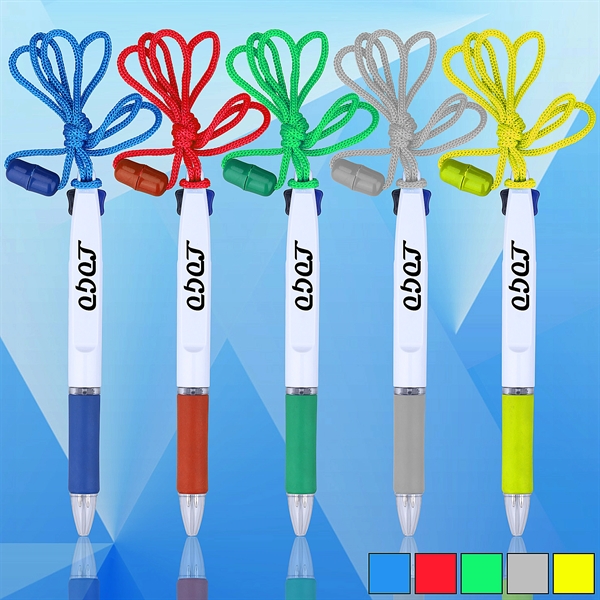 Two-Color Ink Ballpoint Pen With Neck Strap - Image 1
