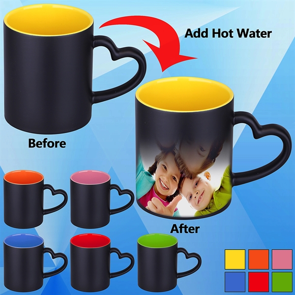 12 Oz. Sublimation Color Changing Coffee Cup w/ Heart Handle - Image 1