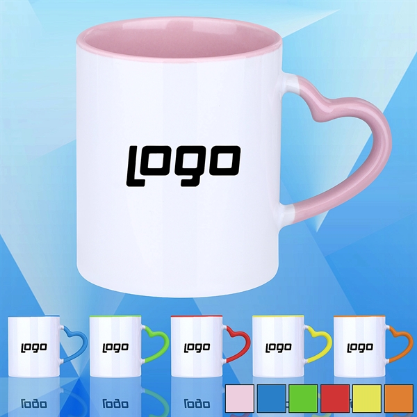 12 Oz. Ceramic Mug Coffee Cup w/ Heart Handle - Image 1
