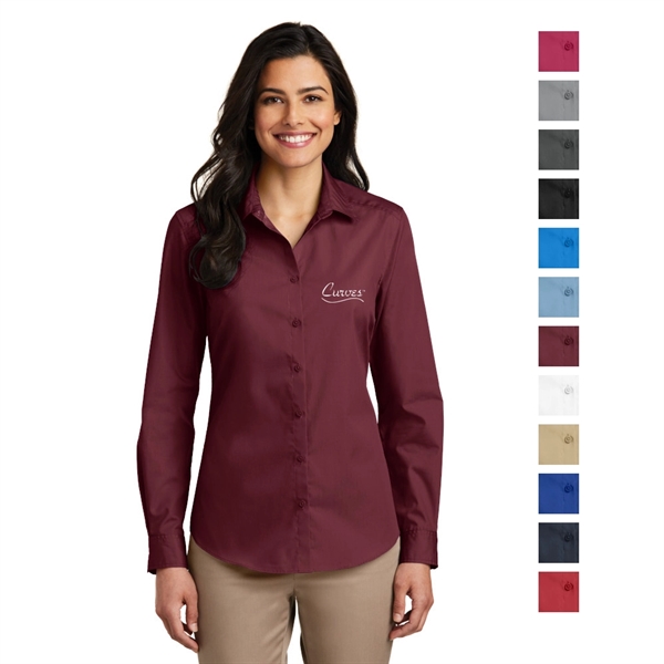 Port Authority® Ladies Long Sleeve Carefree Poplin Shirt - Image 1