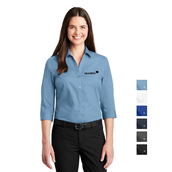 Port Authority® Ladies 3/4-Sleeve Carefree Poplin Shirt - Image 1