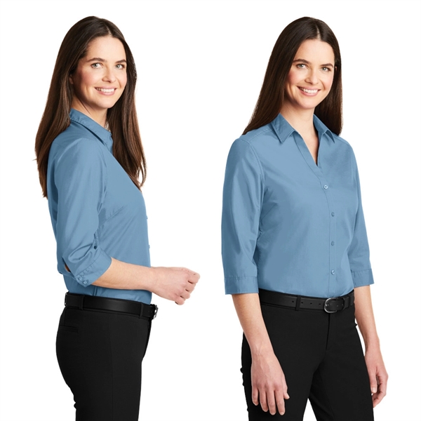 Port Authority® Ladies 3/4-Sleeve Carefree Poplin Shirt - Image 2