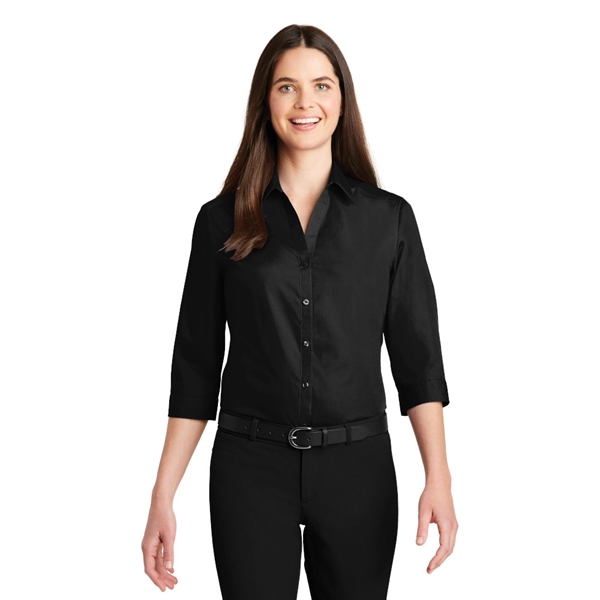 Port Authority® Ladies 3/4-Sleeve Carefree Poplin Shirt - Image 3