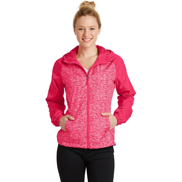 Sport-Tek® Ladies Heather Colorblock Hooded Wind Jacket - Image 2