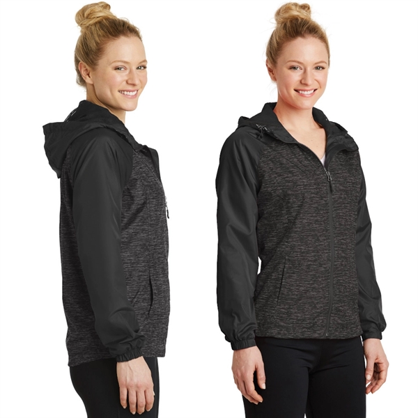 Sport-Tek® Ladies Heather Colorblock Hooded Wind Jacket - Image 3