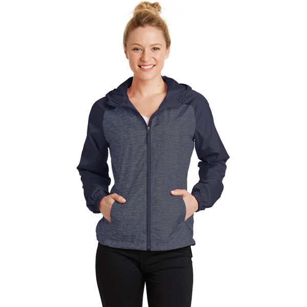 Sport-Tek® Ladies Heather Colorblock Hooded Wind Jacket - Image 4