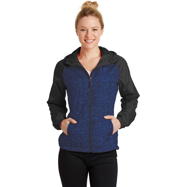 Sport-Tek® Ladies Heather Colorblock Hooded Wind Jacket - Image 5