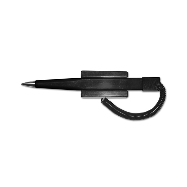 Financier Ball Point Pen with Coil Cord & Stick On Base - Image 2