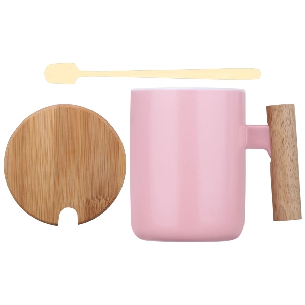 12 Oz. Ceramic Coffee Cup w/ Spoon and Wooden Cover - Image 4