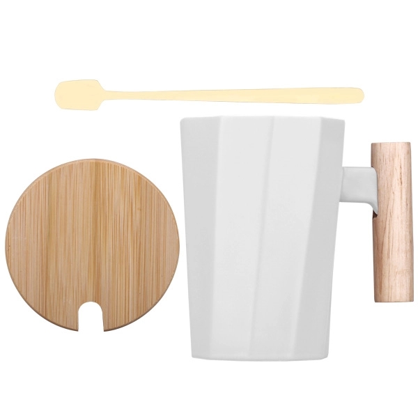 12 Oz.Ceramic Coffee Cup w/ Spoon and Wooden Cover - Image 5