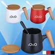 12 Oz. Ceramic Coffee Cup w/ Spoon and Wooden Cover