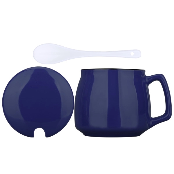 11 Oz. Ceramic Mug Coffee Cup w/ Spoon and Cover - Image 3