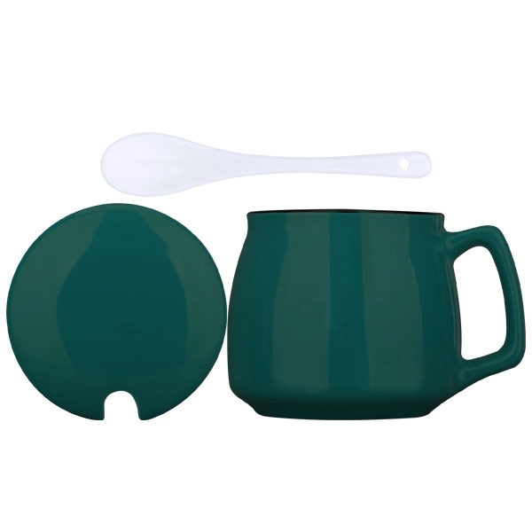 11 Oz. Ceramic Mug Coffee Cup w/ Spoon and Cover - Image 4