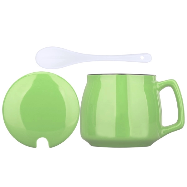11 Oz. Ceramic Mug Coffee Cup w/ Spoon and Cover - Image 5