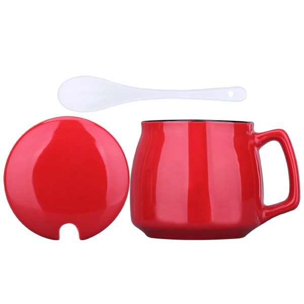 11 Oz. Ceramic Mug Coffee Cup w/ Spoon and Cover - Image 8