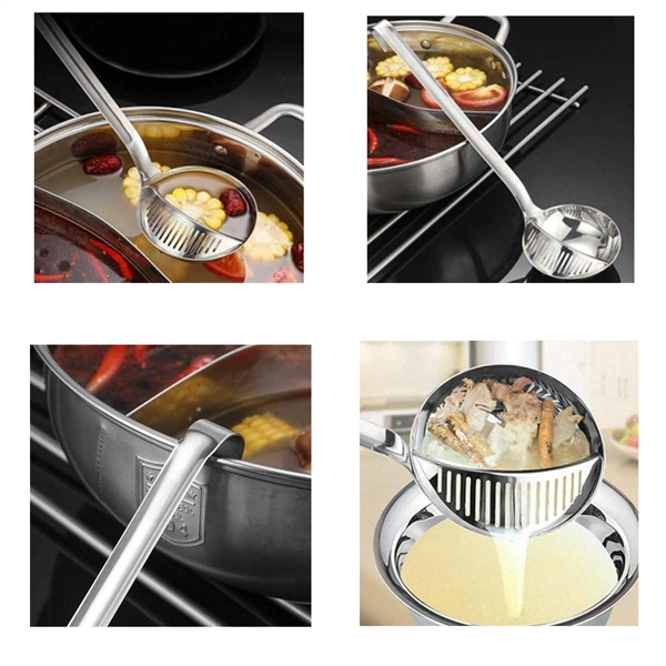 2-in-1 Stainless Steel Long Handle Soup Spoon Colander     - Image 2