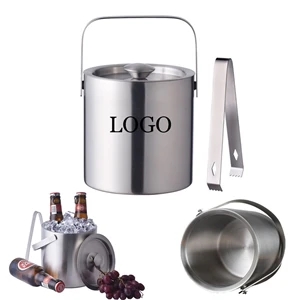 Double Wall Ice Bucket with Lid and Tongs