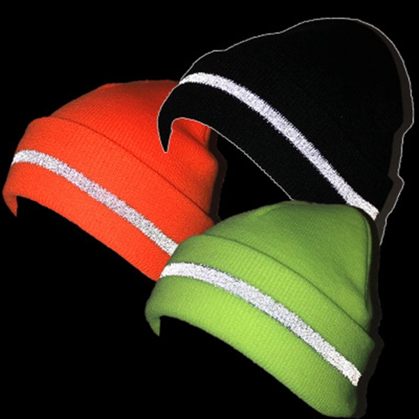 Knit Beanie with Reflective Stripes     - Image 2