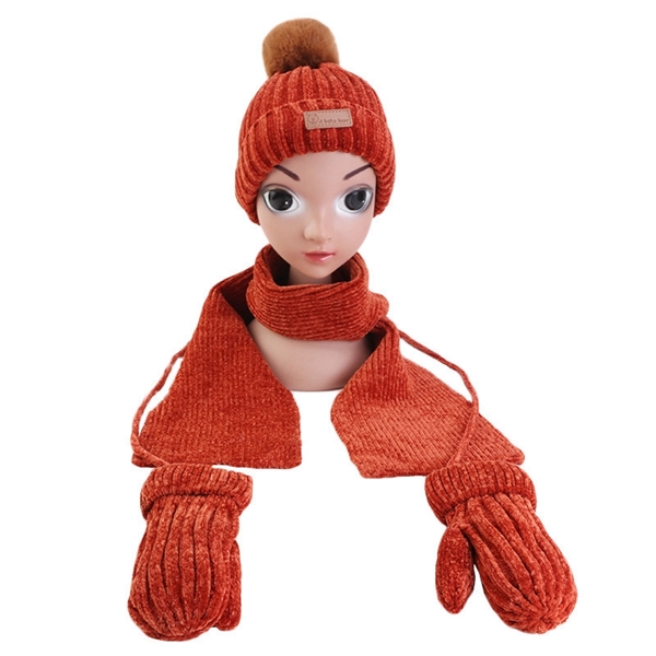 Chenille Beanies Scarf  Gloves Sets for Kids     - Image 2