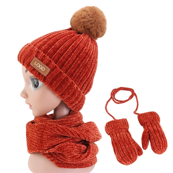 Chenille Beanies Scarf  Gloves Sets for Kids     - Image 1