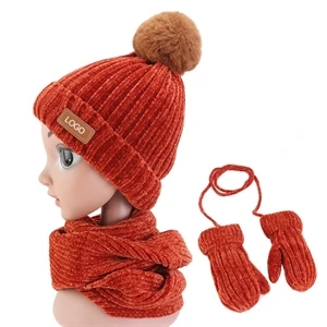 Chenille Beanies Scarf  Gloves Sets for Kids    