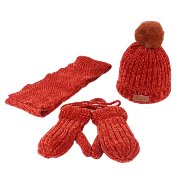 Chenille Beanies Scarf  Gloves Sets for Kids     - Image 3