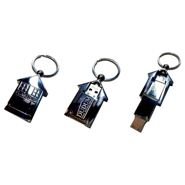 Metal House Shaped USB Drive Swivel - Image 1