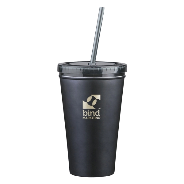 16 Oz. Stainless Steel Double Wall Tumbler With Straw - Image 9