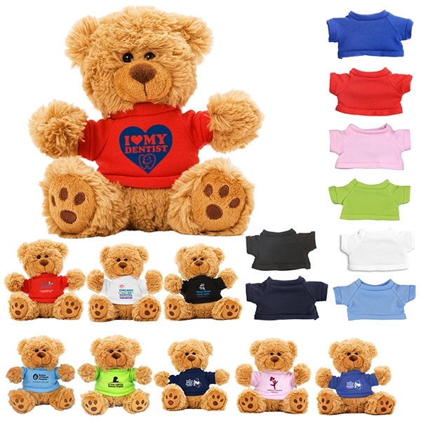 6" Plush Teddy Bear With Choice of T-Shirt Color - Image 1