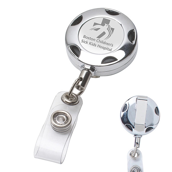 32" Cord Round Chrome Metal Sports Retractable Badge Reel - Image 1