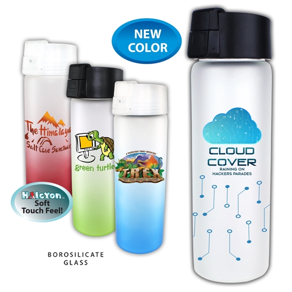 20 oz. Halcyon® Frosted Glass Bottle with Flip Top Lid, Ful - Image 1