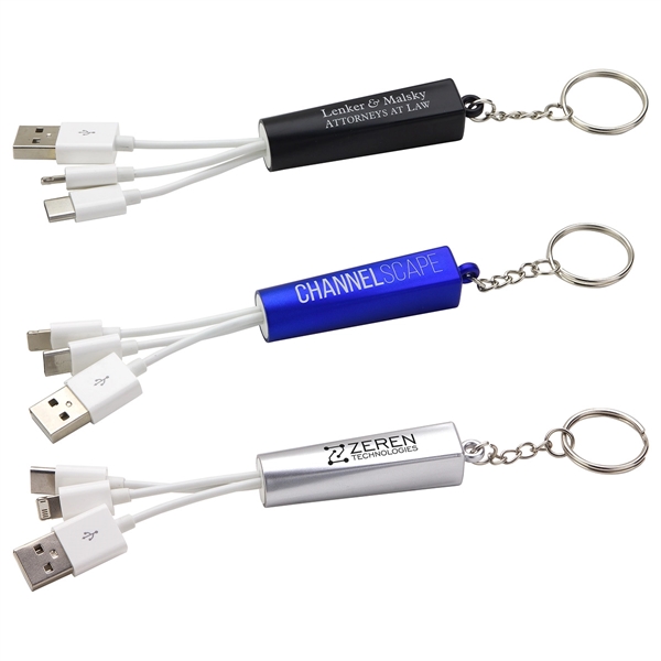 Trey 3-in-1 Light-Up Charging Cable with Keychain - Image 1