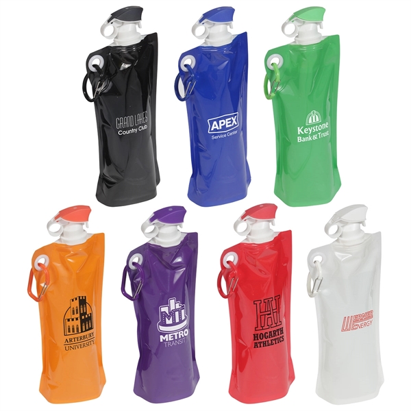 Flip Top Foldable Water Bottle with Carabiner - Image 1