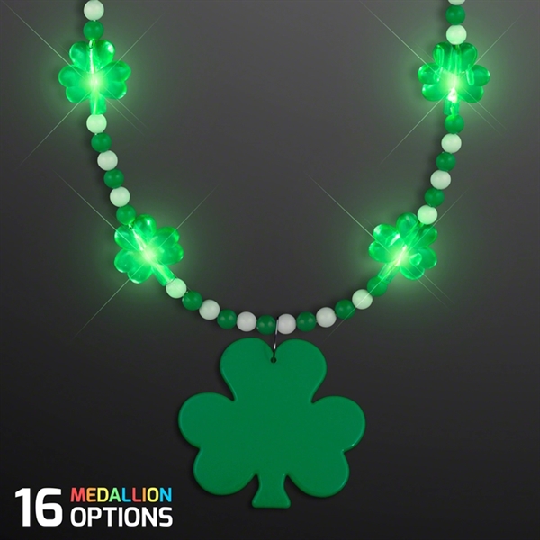 Pretty Light Up Shamrock Bead Necklace with Medallion - Image 2