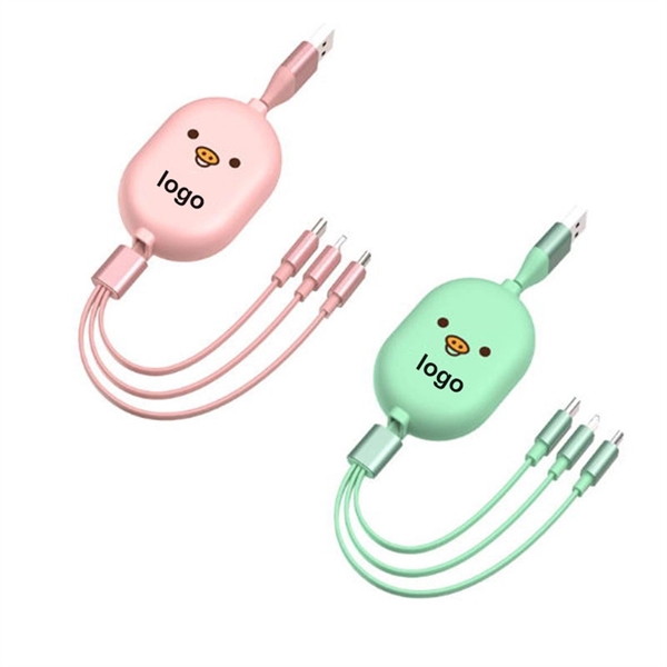 3 in 1 Retractable Cartoon USB Cable 1M     - Image 1