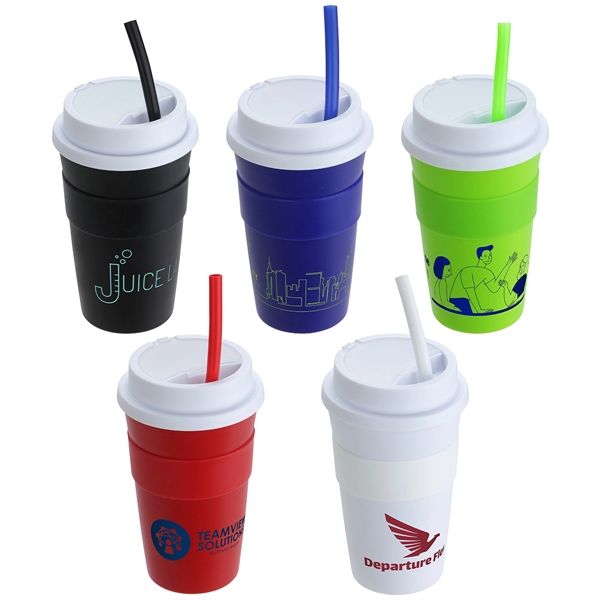 Bistro 14 oz Coffee Cup with Silicone Sleeve  Straw - Image 1