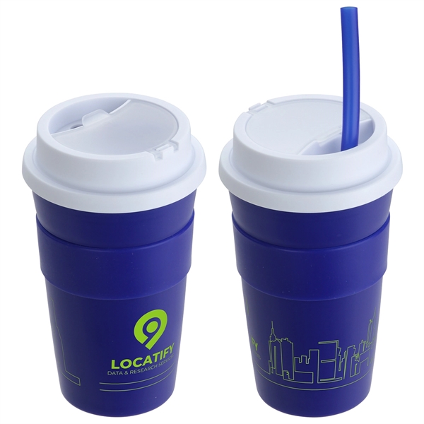 Bistro 14 oz Coffee Cup with Silicone Sleeve  Straw - Image 3