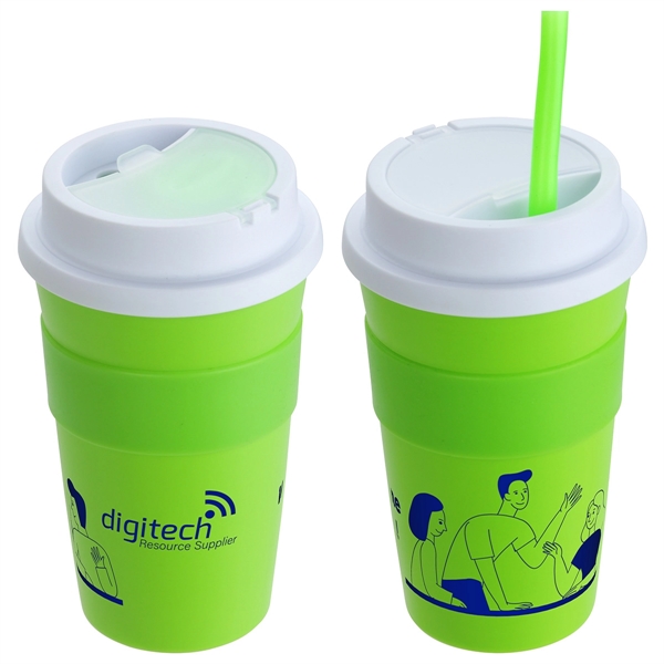 Bistro 14 oz Coffee Cup with Silicone Sleeve  Straw - Image 4
