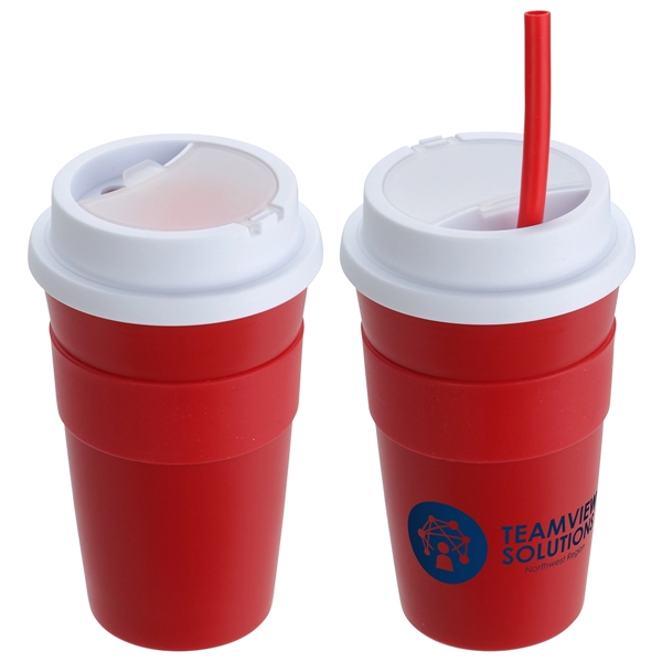 Bistro 14 oz Coffee Cup with Silicone Sleeve  Straw - Image 5