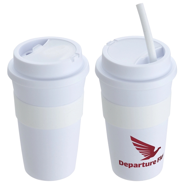 Bistro 14 oz Coffee Cup with Silicone Sleeve  Straw - Image 6