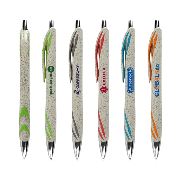 Silver Accent Wheat Straw Ballpoint Pen - Image 1