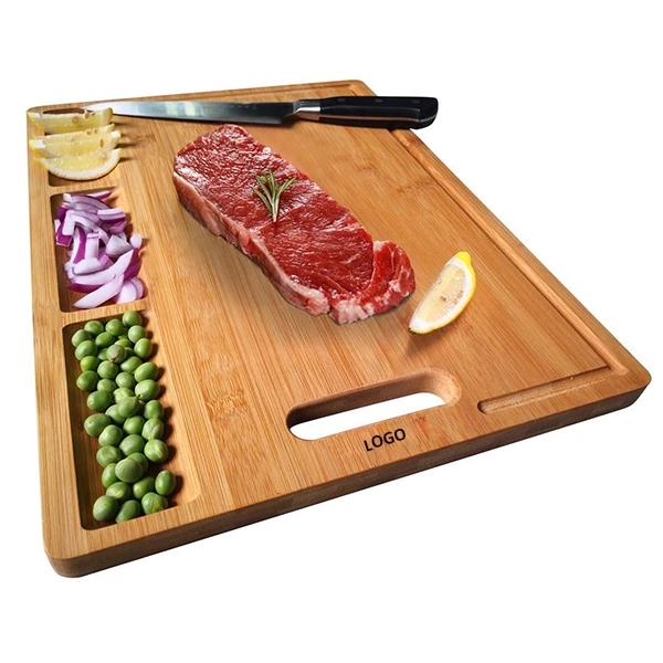 Organic Bamboo Cutting Board With 3 Built-In Compartments