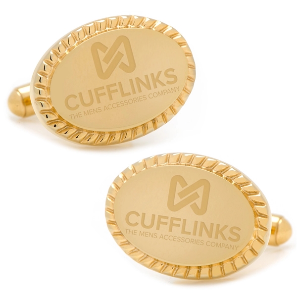 14K Gold Plated Rope Border Oval Engravable Cufflinks - Image 6
