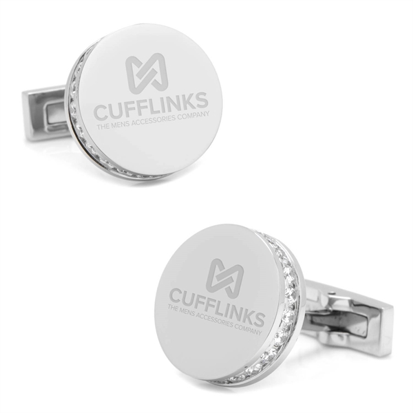 Stainless Steel White Pave Crystal Engravable Cufflinks - Image 6